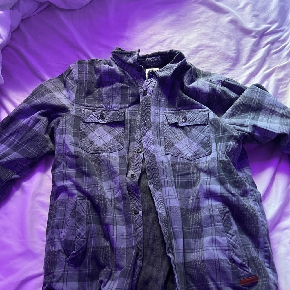 Plaid Button-Up Shirt in Purple and Gray